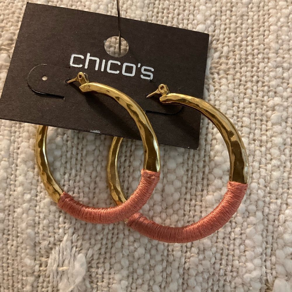 0183-Chico's Gold and Coral Wrapped Hoop Earrings